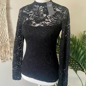 Abercrombie & Fitch XS NWT Vintage Dark Academia Black Fitted Lace Long Sleeve